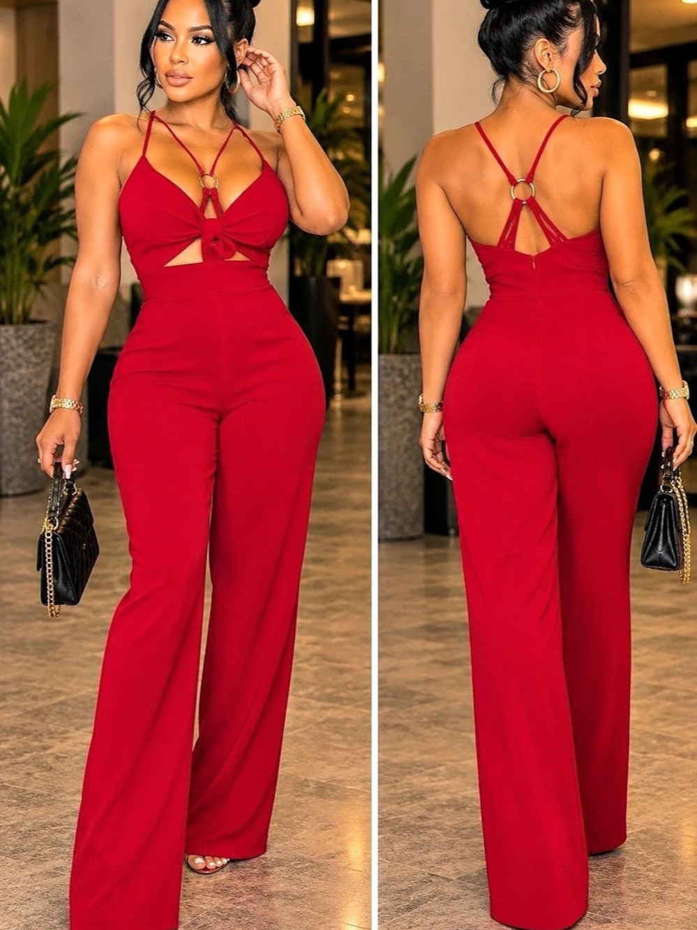 Red Wide-Leg Jumpsuit